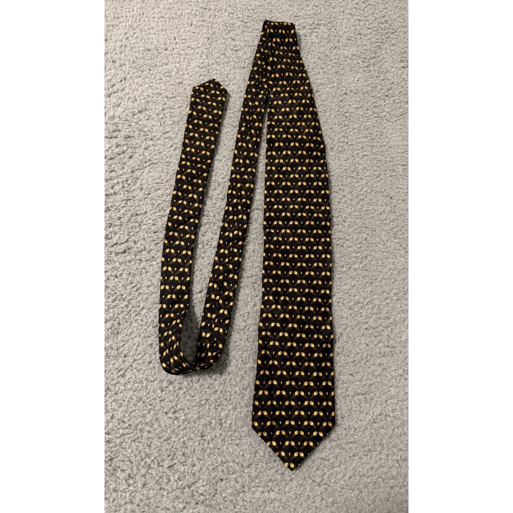 BRIONI‎ Geometric Print Tie Hand Made Italy  Yellow Black 100% Silk